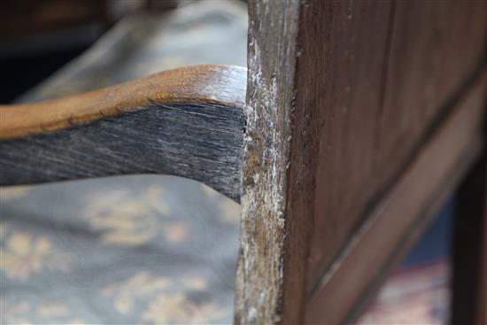 A 17th century oak Wainscot chair, W.2ft 2in. H.3ft 8in. incorporating later timbers